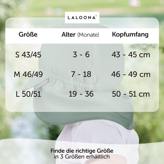 LaLoona Peaked cap with neck protection UPF 80 - Sage green - Sizes 50-51