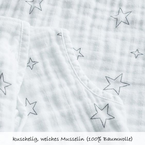 LaLoona Schlafsack Musselin - Stars Grau - Weiß - Gr. 90 cm