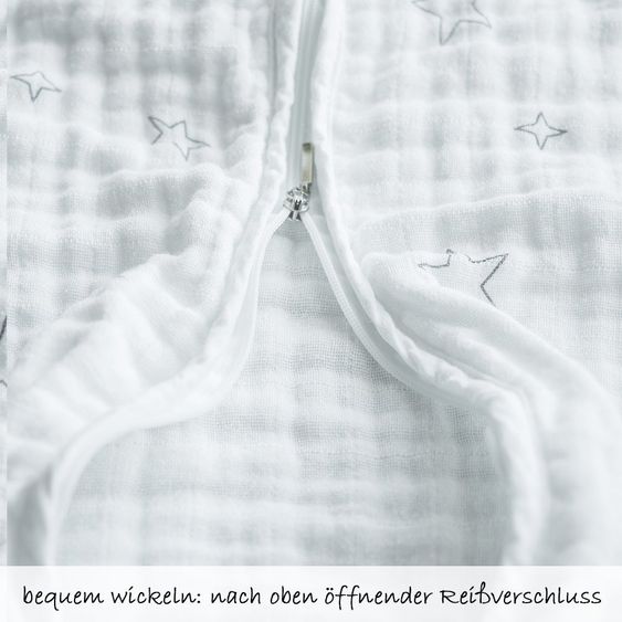LaLoona Schlafsack Musselin - Stars Grau - Weiß - Gr. 90 cm