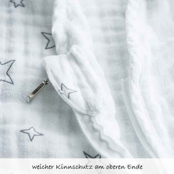 LaLoona Schlafsack Musselin - Stars Grau - Weiß - Gr. 90 cm