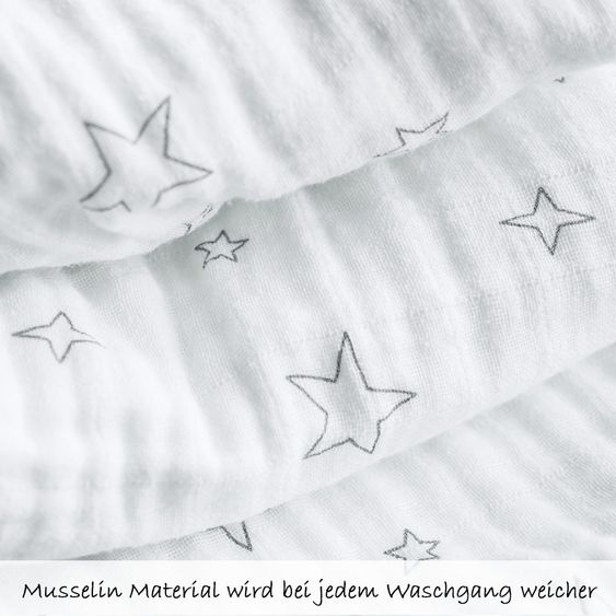 LaLoona Schlafsack Musselin - Stars Grau - Weiß - Gr. 90 cm
