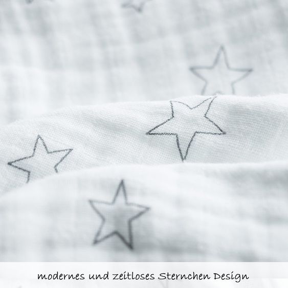LaLoona Schlafsack Musselin - Stars Grau - Weiß - Gr. 90 cm