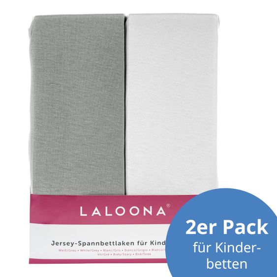 LaLoona Spannbettlaken 2er Pack für Matratzengröße 60x120 cm und 70x140 cm - Grau Weiß