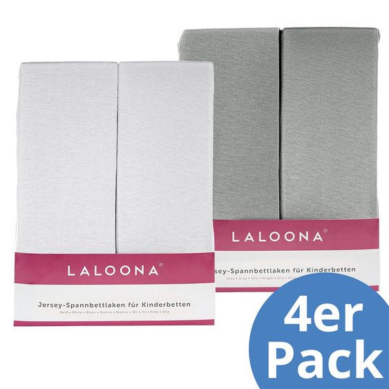 LaLoona Spannbettlaken 4er Pack für Matratzengröße 60x120 cm und 70x140 cm - Grau Weiß