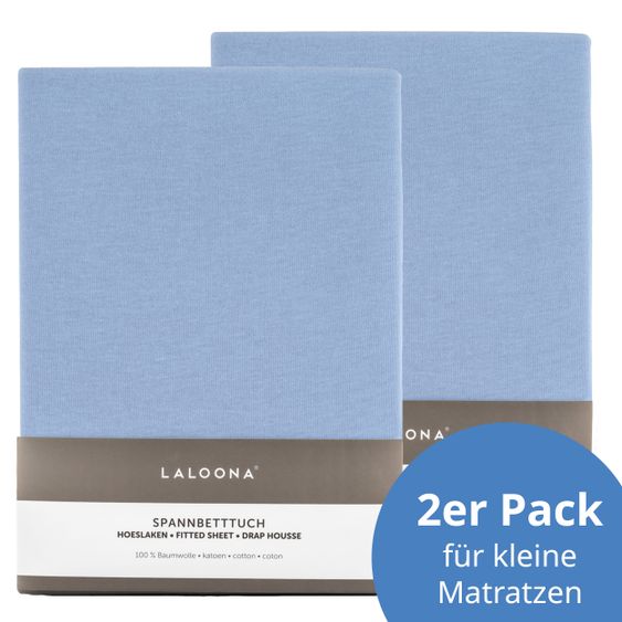 LaLoona Fitted sheet 2 pack for small mattresses 40 x 90 cm - Light blue