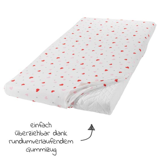 LaLoona Spannbetttuch 3er Pack für Kinderbett 60 x 120 / 70 x 140 cm - Herzen / Rosa / Weiß