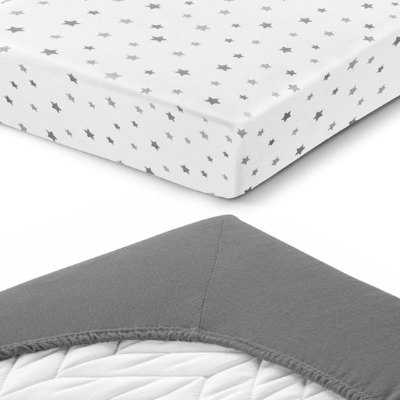 LaLoona Fitted sheet 3-pack for crib 60 x 120 / 70 x 140 cm - stars / gray / light gray