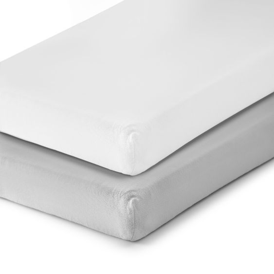 LaLoona Lenzuolo a pieghe 3 Pack per lettino 60 x 120 / 70 x 140 cm - Bianco / Azzurro / Grigio chiaro