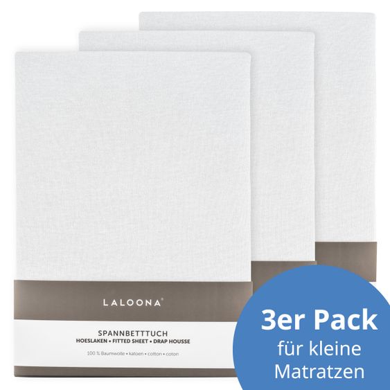 LaLoona Fitted sheet 3-pack for small mattresses 40 x 90 cm - White