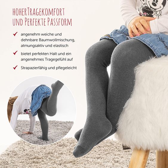 LaLoona Strumpfhose 4er Pack - Natur Anthrazit-Melange - Gr. 98/104