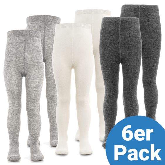 LaLoona Strumpfhose 6er Pack - Grau-Melange + Natur + Anthrazit-Melange - Gr. 98/104