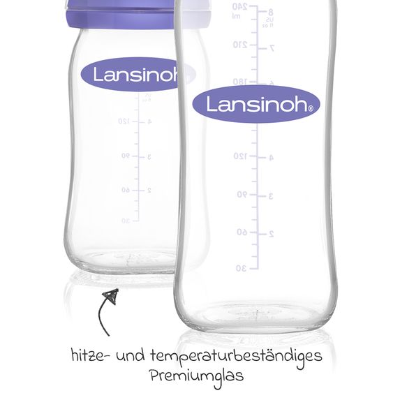 Lansinoh 5-piece starter set 4x glass bottle Natural Wave incl. silicone teat size S & M + bottle brush 2in1