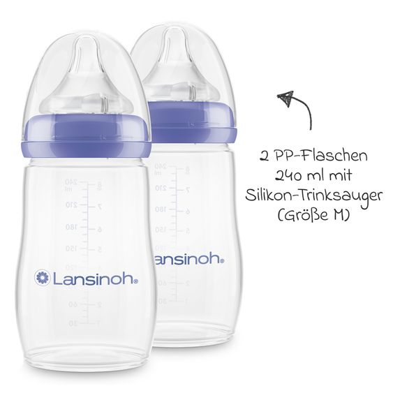 Lansinoh 70-piece breastfeeding set - electric breast pump compact + 4 PP bottles + 36 nursing pads + 25 breast milk bags + 1 nipple ointment + 3 burp cloths