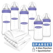 9-tlg. Glas-Flaschen-Set mit NaturalWave® Trinksauger Gr. S & M + 3 Spucktücher