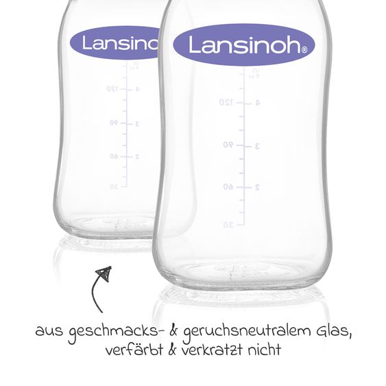 Lansinoh 9-piece glass bottle set with NaturalWave® teats size S & M + 3 burp cloths