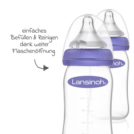 Lansinoh 9-piece glass bottle set with NaturalWave® teats size S & M + 3 burp cloths