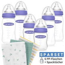 9 pcs PP bottle set with NaturalWave® teat size S & M + 3 gauze diapers