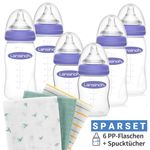 9-tlg. PP-Flaschen-Set mit NaturalWave® Trinksauger Gr. S & M + 3 Mullwindeln