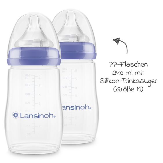 Lansinoh 9-tlg. PP-Flaschen-Set mit NaturalWave® Trinksauger Gr. S & M + 3 Spucktücher