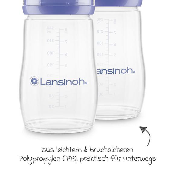 Lansinoh 9-tlg. PP-Flaschen-Set mit NaturalWave® Trinksauger Gr. S & M + 3 Spucktücher