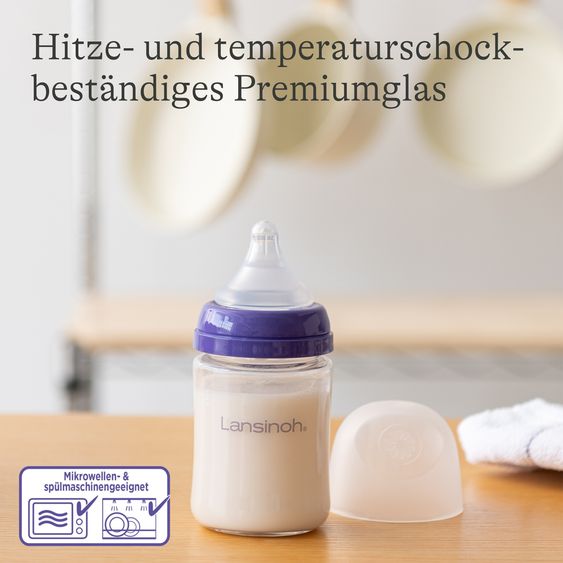 Lansinoh Glas-Flasche 160ml mit NaturalWave® Trinksauger Gr. S