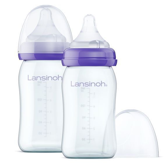 Lansinoh Glass bottle 2-pack 160ml with NaturalWave® teat size S