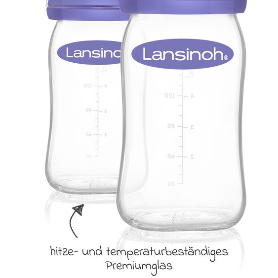 Lansinoh Glass bottle 2-pack 160ml with NaturalWave® teat size S