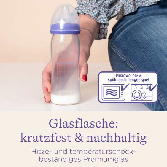 Lansinoh Glass bottle 2-pack 160ml with NaturalWave® teat size S