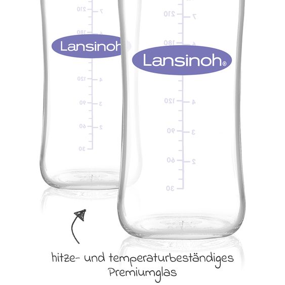 Lansinoh Glass bottle 2-pack 240ml with NaturalWave® teat size M