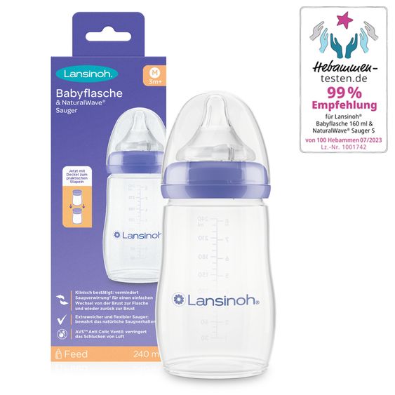 Lansinoh PP bottle 240ml with Natural Wave® teat size M