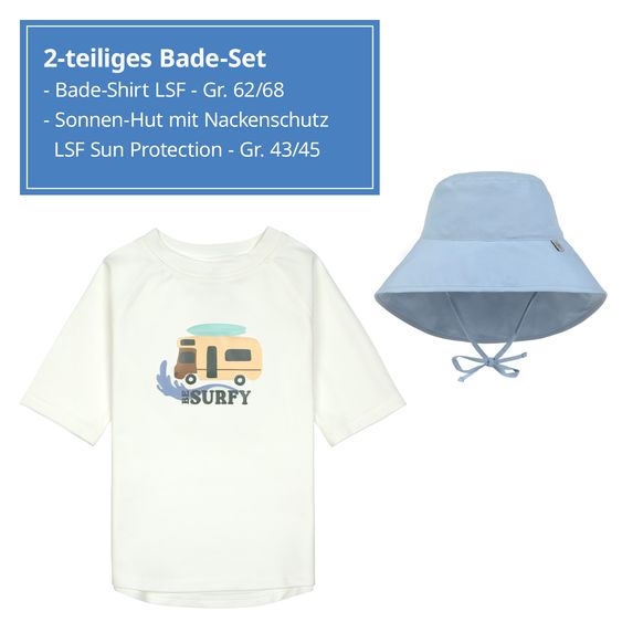 Lässig 2-pc. Bath Set Shirt & Sun Hat - Camper - Sea Salt / Sky Blue - Size: 3 - 6 months