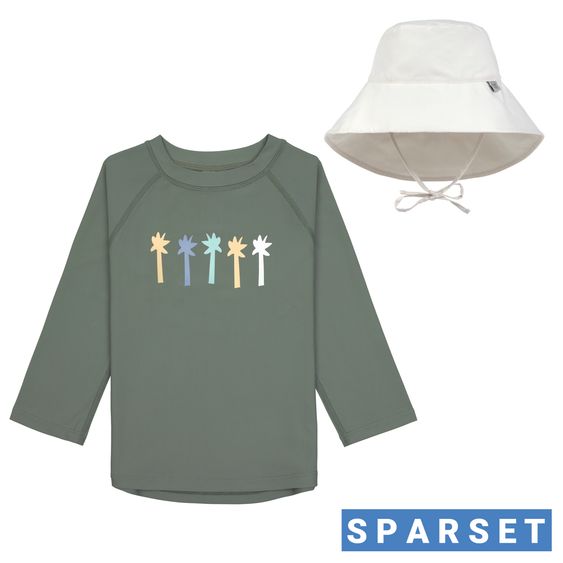 Lässig 2-tlg. Bade-Set Shirt & Sonnenhut - Palms - Deep Olive / Sea Salt