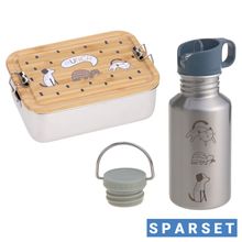 2-pc Lunch Set made of Stainless Steel & Bamboo Lunchbox + Drinking Bottle - Happy Prints