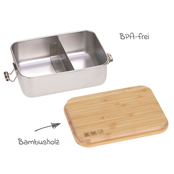 Lässig 2-pc Lunch Set made of Stainless Steel & Bamboo Lunchbox + Drinking Bottle - Happy Prints