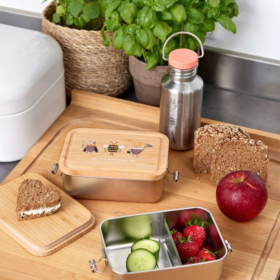 Lässig 2-pc Lunch Set made of Stainless Steel & Bamboo Lunchbox + Drinking Bottle - Nature
