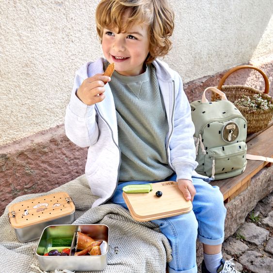 Lässig 2-pc Lunch Set made of Stainless Steel & Bamboo Lunchbox + Drinking Bottle - Nature