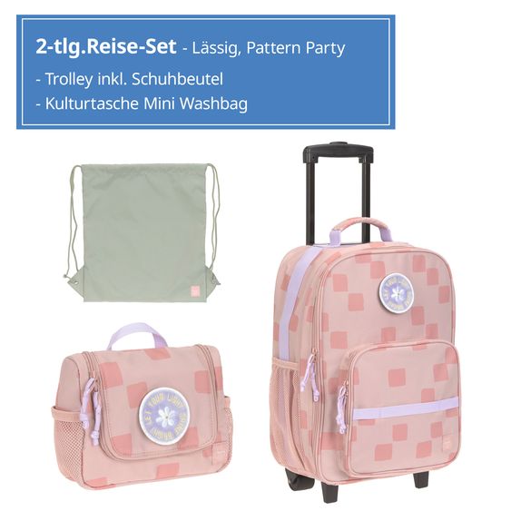 Lässig 2-pc. Travel Set Trolley + Washbag - Pattern Party - Rose