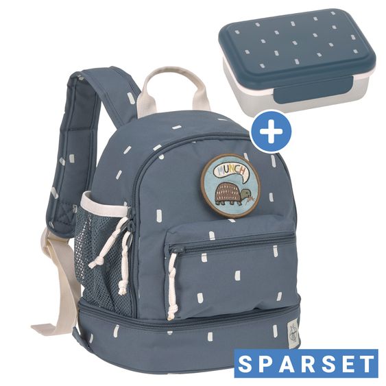 Lässig 2-piece set backpack mini backpack & stainless steel lunch box - Happy Prints - Midnight Blue