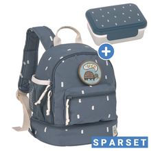 2-piece set backpack mini backpack & stainless steel lunch box - Happy Prints - Midnight Blue