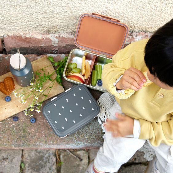 Lässig Set di 2 pezzi: zaino mini e cestino per il pranzo in acciaio inox - Happy Prints - Blu notte