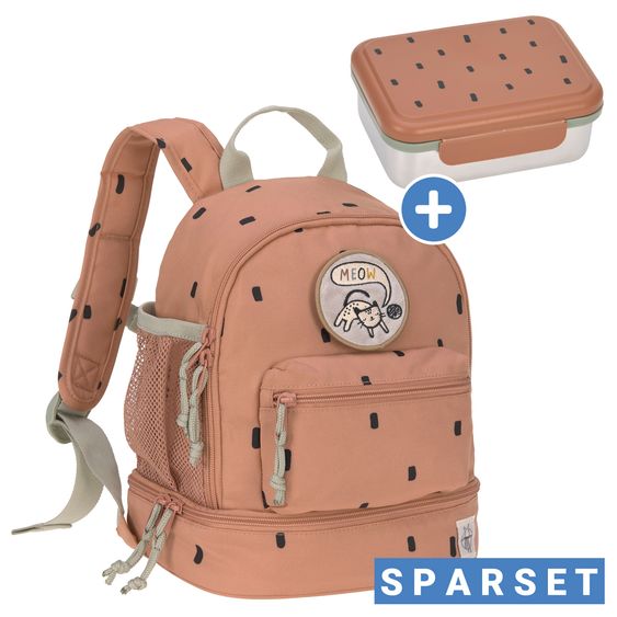 Lässig 2-piece set backpack mini backpack & stainless steel lunch box - Happy Prints - Caramel