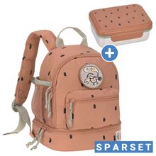 2-tlg. Set Rucksack Mini Backpack & Edelstahl-Brotdose Lunchbox - Happy Prints - Caramel