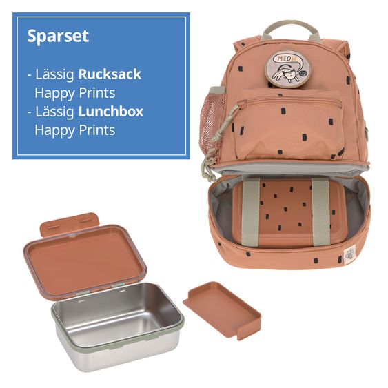 Lässig 2-piece set backpack mini backpack & stainless steel lunch box - Happy Prints - Caramel