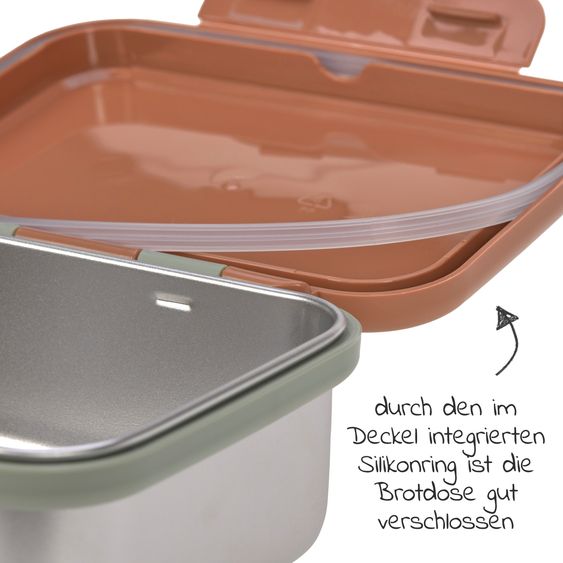 Lässig Set di 2 pezzi zaino mini e cestino per il pranzo in acciaio inox - Happy Prints - Caramello