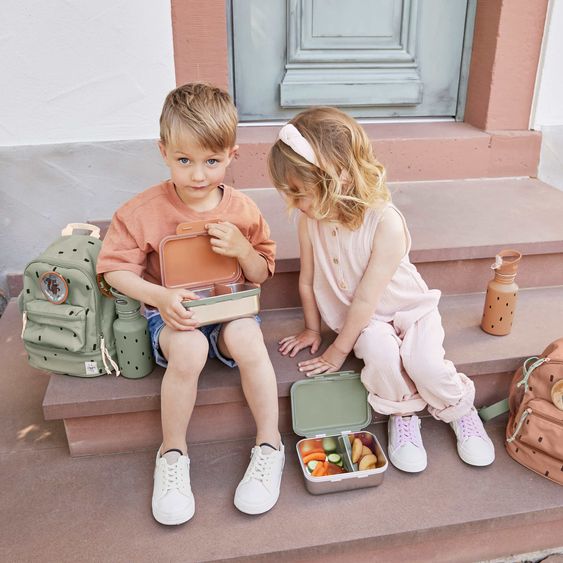 Lässig 2-tlg. Set Rucksack Mini Backpack & Edelstahl-Brotdose Lunchbox - Happy Prints - Light Olive