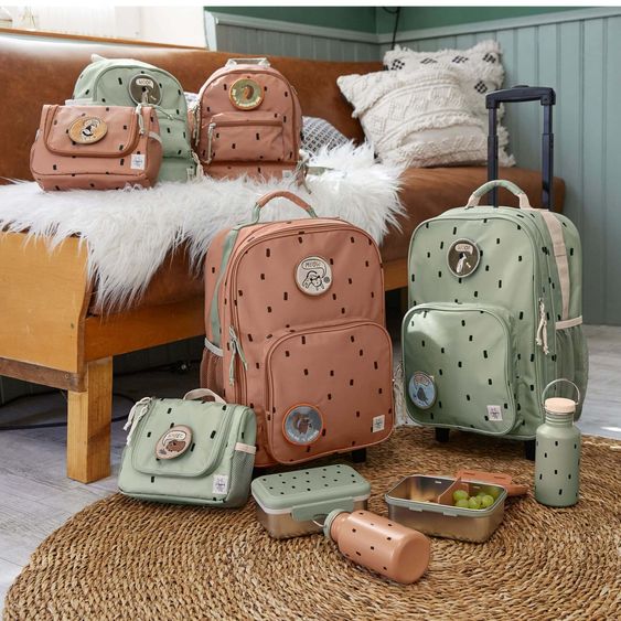 Lässig 2-tlg. Set Rucksack Mini Backpack & Edelstahl-Brotdose Lunchbox - Happy Prints - Light Olive