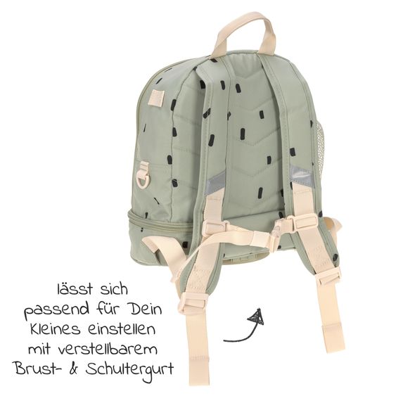 Lässig 2-tlg. Set Rucksack Mini Backpack & Edelstahl-Brotdose Lunchbox - Happy Prints - Light Olive