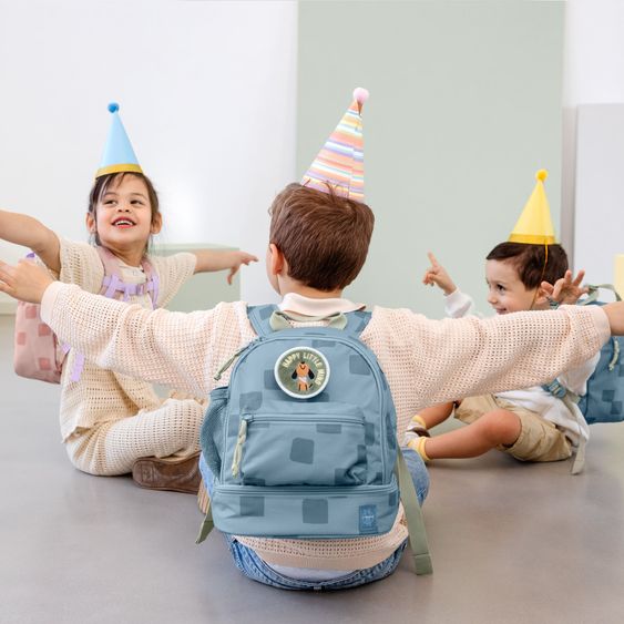 Lässig 2-pcs. Set Mini Backpack + Stainless Steel Drinking Bottle - Pattern Party - Blue