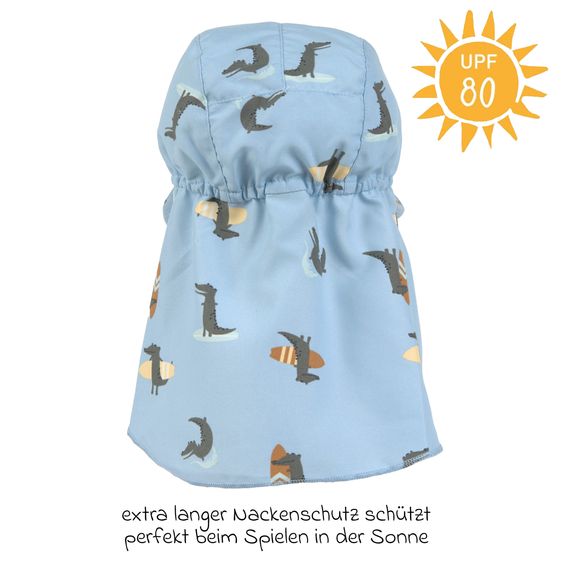Lässig 3-pc. Bath Set Shirt, Nappy Pants & Sun Hat - Crocodile - Sky Blue - Size: 3 - 6 months