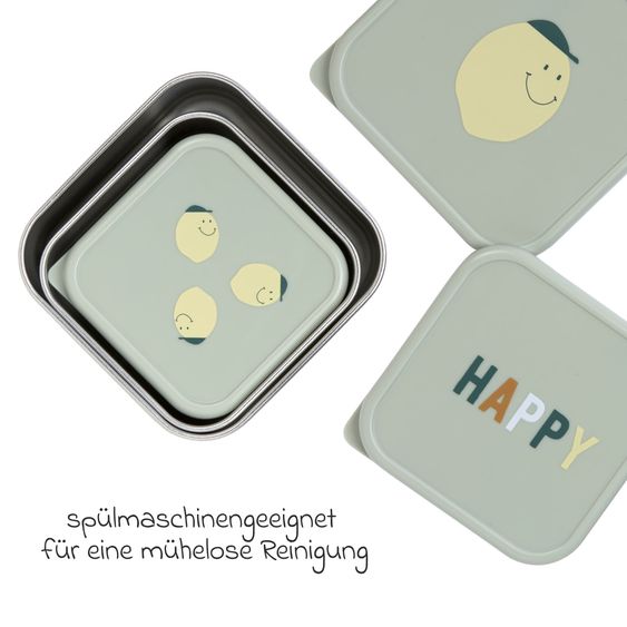 Lässig 3-piece stainless steel snack box set - Happy Fruits - Lemon